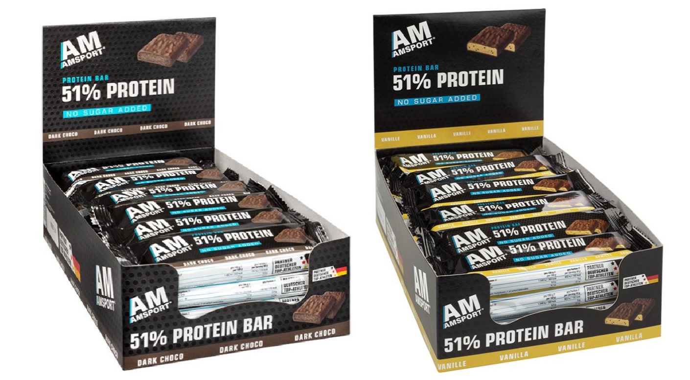 AMSPORT High Protein Riegel Bundle Schoko (Ende 11/2024) und Vanille (Ende 02/2025) - kurzes MHD 